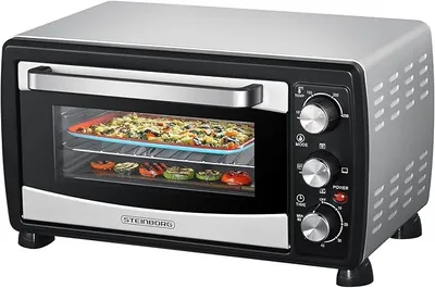 Obrázek produktu pro Mini trouba s horkovzdušnou konvekcí, objem 20 litrů, trouba na pizzu, plech na drobky, funkce horkovzdušné konvekce, horní a spodní ohřev, 1400 wattů. Mini trouba s časovačem, malá trouba vhodná pro kempování nebo domácnost, samostatně stojící