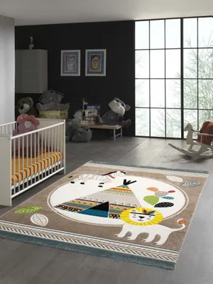 Produktbild von Kinderteppich Zelt Löwe Zebra beige Größe - 200 x 290 cm