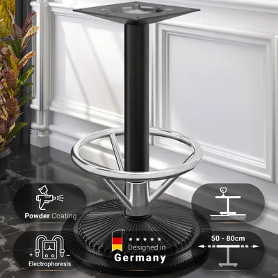 Produktbild von MAXIM FOOT | Bistro Stehtischgestell | Schwarz | Fuß: Ø 55 cm | Säule: 7,6 x 109 cm | mit Fußring | Tischgestell Rund, Stehtischgestell Schwarz