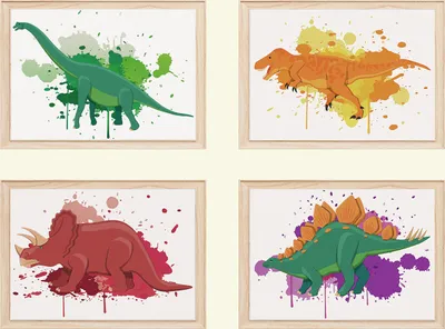 Produktbild von Dinosaurier Bilder 4er Set DIN A4 Kinderzimmer Wandbilder Babyzimmer Dino Poster Dekoration