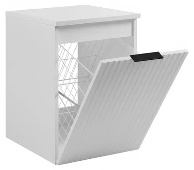 Produktbild von Hängender Badezimmerschrank mit Wäschekorb, Weiß / Platte Weiß, Griff Schwarz