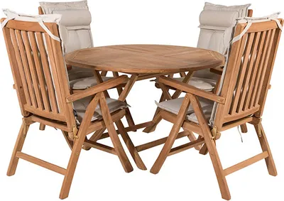Zdjęcie produktu dla Kenya zestaw ogrodowy stół Ø120cm naturalny, 4 krzesła naturalne.