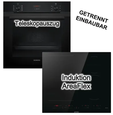 Produktbild von Herdset Siemens Einbaubackofen 3D-Heißluft Hydrolyse + Gorenje Induktionskochfeld AreaFlex PowerBoost TouchSlider