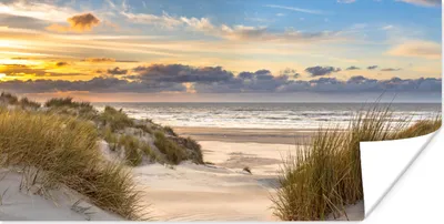 Produktbild von MuchoWow® Poster Strand - Düne - Gras - Sonnenuntergang - Meer 160x80 cm - Foto Poster