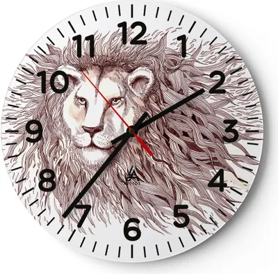 Produktbild von Wanduhr - Rund - Glasuhr - Löwe König Tierwelt Pelz - 40x40cm - Schleichendes Uhrwerk - Lautlos - zum Aufhängen bereit - Dekoration Modern - Wanddekoration aus Glas - C4AR40x40-3025