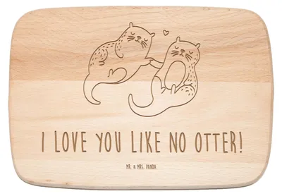Produktbild von Mr. & Mrs. Panda Holzbrett Otter Hände halten - Transparent - Geschenk, Schneidebrett, Holzbrettchen, Frühstücksbrettchen, Liebe, Liebesgeschenk, schneidbrett, Seeotter