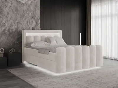 Produktbild von Chilly Möbel Design Bett Luméra - Komfort-Boxspringbett in Schwebeoptik mit Bettkasten, LED-Beleuchtung, Matratze und Topper 180x200 cm / H3 / Monte / Beige