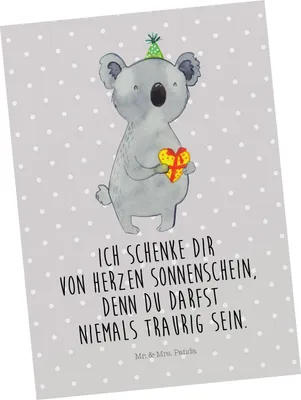 Produktbild von Mr. & Mrs. Panda Postkarte Koala Geschenk - Grau Pastell - Geburtstag, Grußkarte, Ansichtskarten, Postkarten, Ansichtskarte, Party, Kunstkarten