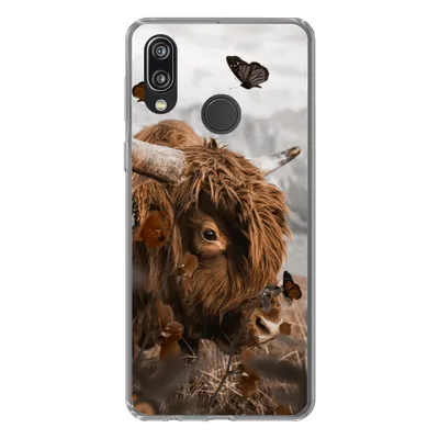 Produktbild von MuchoWow® Handyhülle Schutzhülle Hülle für Huawei P20 Lite (2020) Scottish Highlander - Schmetterlinge - Pflanzen Silikon Softcase Handy Hülle - Kartenhalter