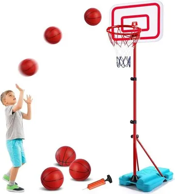 Produktbild von Kinder-Basketballkorb - auf Fuß - höhenverstellbar 88-190 cm - Indoor und Outdoor - mit 3-Ball-Netzpumpe