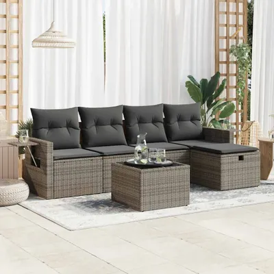 Produktbild von Eleganten-Stil 6-tlg. Garten-Lounge-Set mit Kissen Garten-Sofagarnitur, Outdoor Indoor, Grau Poly Rattan Gartenmöbel-Sets CHY14499154