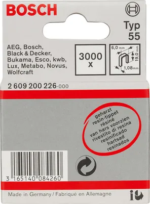 Image de Agrafes à dos étroit type 55, résinées 6 x 1,08 x 19 mm, pack de 3000
