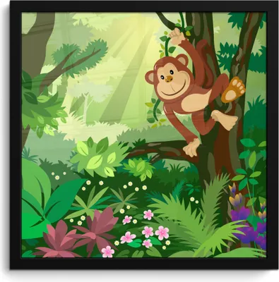 Produktbild von MuchoWow® MuchoWow® Gerahmtes Poster Affe - Dschungel - Jungen - Mädchen - Blumen - Kinder 40x40 cm - Poster mit zchwarzem Bilderrahmen - Mit Rahmen - Wanddekoration Schlafzimmer