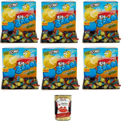 Produktbild von Big Babol Play Tennis,weicher Kaugummi,Zitronengeschmack,glutenfrei,Packung mit 1200 Einzelportions-Kaugummis,einzeln verpackt zum Teilen,für Kinderpartys und Geburtstage+ Italian Gourmet polpa 400g