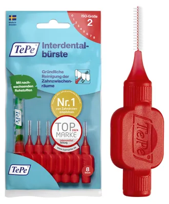 Produktbild von TePe Interdentalbürste Rot ISO-Größe 2, für gründliche Reinigung der Zahnzwischenräume, 8 Stück