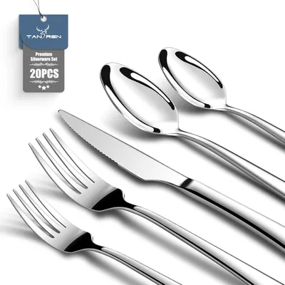Productafbeelding van Besteekset, roestvrij staal, 20-delig, inclusief steakmessen en vorken, voor 4 personen, zilverkleurig