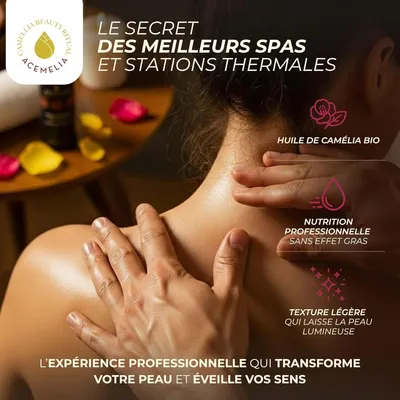 Image de Huile corporelle bio au camélia – Huile corporelle haut de gamme 100 ml | Huile de massage relaxante professionnelle | e dans des spas et thermes renommés