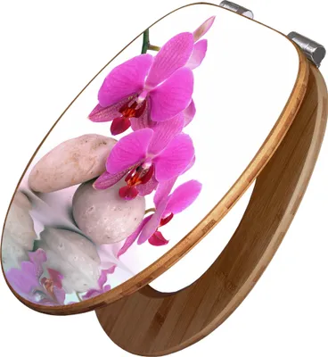 Produktbild von banjado Design WC Sitz Bambus Absenkautomatik - Orchidee - Toilettendeckel mit Absenkautomatik Holz/hochwertiger Bambus Klodeckel/WC-Sitz für alle gängigen Toiletten [TDB2 10086]