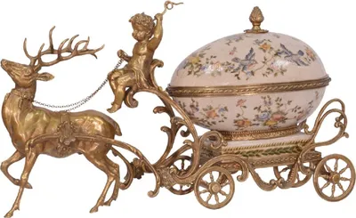Produktbild von Casa Padrino Jugendstil Schmuckschatulle Kutsche Messingfarben / Mehrfarbig 49,9 x 17,6 x H. 28,5 cm - Prunkvolle Schmuckschatulle