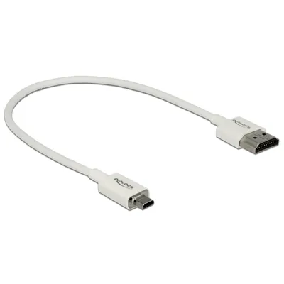 Produktbild von DeLOCK 85147, 0,25 m, HDMI Typ A (Standard), HDMI Typ D (Mikrofon), 3840 x 2160 Pixel, 3D, Weiß