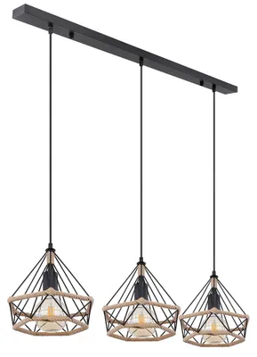 Produktbild von Hängelampe, Metall, Hanfseil, braun, 3 Flammig, H 120 cm