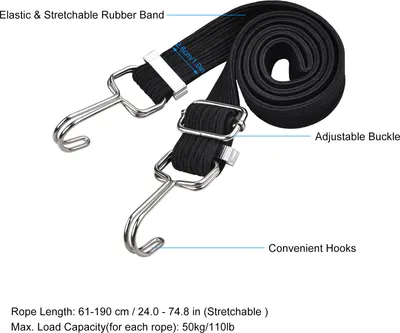 Image de Cordes élastiques avec crochets, Bande élastique, Cordes élastiques robustes pour l'extérieur avec crochets, Cordes élastiques réglables pour les vélos, vélos à moteur, sièges arrière, bagages, chariots,