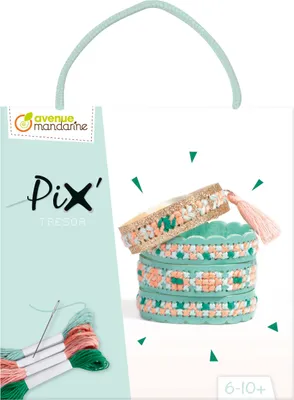 Image de Kit de bricolage « Bracelets au point de croix » en bleu, à partir de 6 ans, matériel et notice inclus