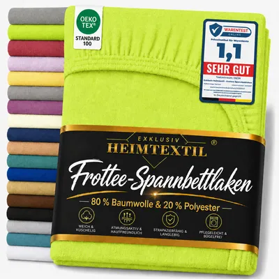 Produktbild von EXKLUSIV HEIMTEXTIL Frottee Spannbettlaken 120 x 200 cm Apfelgrün 80% Baumwolle 20% Polyester    Bed-Sheet Bettlaken Spannbetttuch Topper Leinentuch