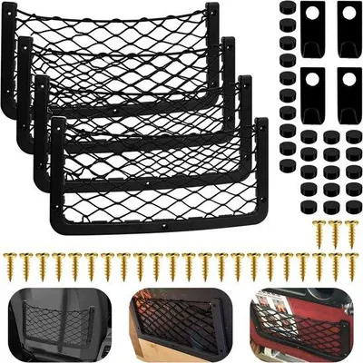 Produktbild von Famanu Set von 4 elastischen Aufbewahrungsnetzen für Auto - praktische Organizer mit Haken und Schrauben