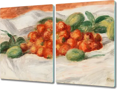 Produktbild von Coloray Schneidebrett Herdabdeckplatte 2x40x52 cm Kochplattenabdeckung Küchenbrett Hackbrett - Erdbeeren Mandeln