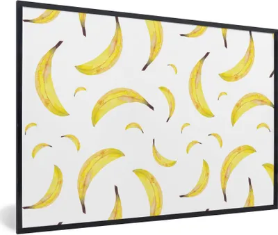 Produktbild von MuchoWow® Gerahmtes Poster Bananen - Obst - Weiß 90x60 cm - Poster mit Schwarzem Bilderrahmen Wandposter Rahmen Foto Bilder - Fotorahmen - Foto-Plakat