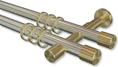 Produktbild von Interdeco Gardinenstange, Vorhangstange Edelstahl-Optik / Messing-Optik Modell Prestige Santo, 20 mm Ø 2-läufig, 100 cm