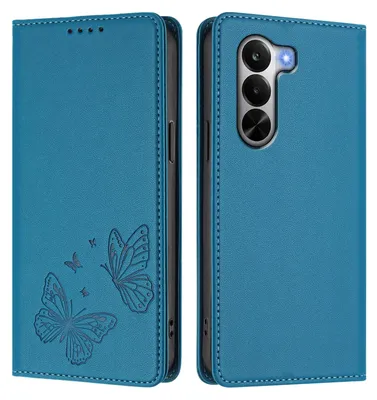 Image de Étui en cuir pour Realme P4x, étui de protection type portefeuille en cuir gaufré « papillon » avec support, bleu