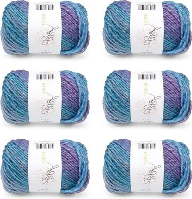 Produktbild von 6 Bälle Wol Mischung mit Farbwechsel für Stricken oder Häkeln - violett-lila-blau gemischt