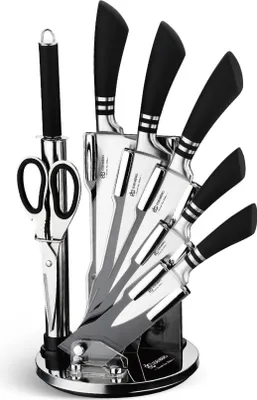 Produktbild von EDENBERG Messer-Set 360° Küchenmesser Kochmesser Set Brotmesser Schneidmesser, Silber und schwarz EB-905