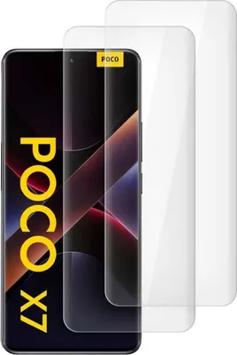 A smartphone screen protector is shown, with the phone it is designed for in the background.