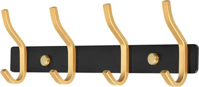 Produktbild von Wandgarderobe aus Edelstahl, 4 Haken, Haaklijst, Kledinghaken für Schlafzimmer, Badezimmer, Küche (schwarz und gold)