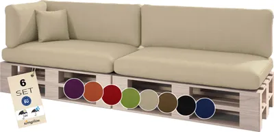 Produktbild von sunnypillow Palettenkissen Outdoor, wasserdicht, UV-lichtecht - 6er Set - Palettenauflage für Palettensofa für Haus, Garten - Palettenpolster für Palettenmöbel - Rückenkissen & Sitzkissen Cremefarben