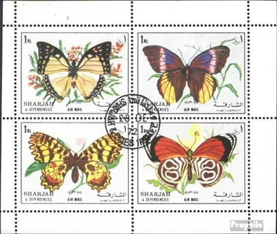 Produktbild von Briefmarken Sharjah 1972 Mi 1304 -1307 Kleinbogen (kompl.Ausg.) gestempelt Schmetterlinge