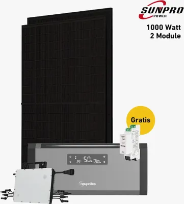 Produktbild von 1000 Watt, Bifazial Komplettset, Balkonkraftwerk, Hoymiles HiBattery 1920 AC, Halterung Balkon