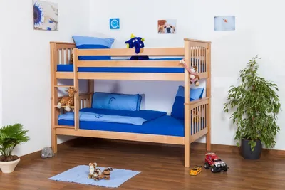 Produktbild von Kinderbett Etagenbett Mario Buche Vollholz massiv Natur inkl. Rollrost - 90 x 200 cm, teilbar