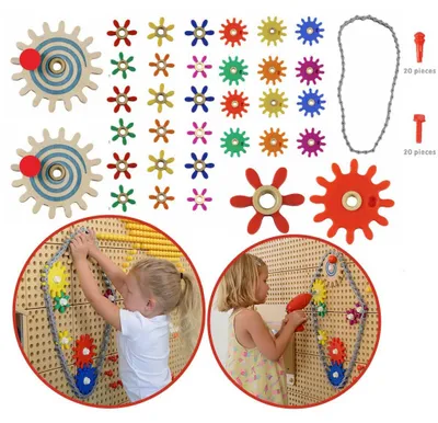 Imagen del producto de Masterkidz Tablero De Pared Engranajes Y Cadena 79 Piezas. Construya su propio mecanismo.