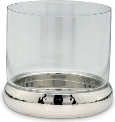 Windlicht, Edelstahl, gehämmert (H 24 cm, Ø 24 cm)
