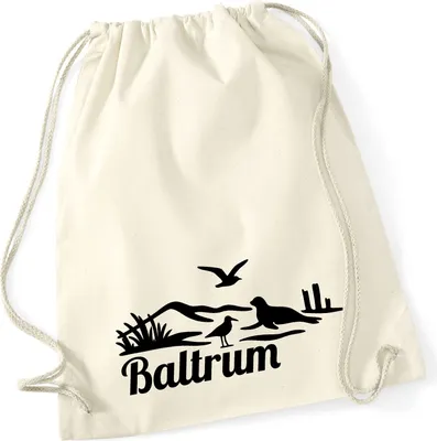 Produktbild von Huuraa Turnbeutel Baltrum Strandmotiv 12 Liter Natural Baumwolle Rucksack Geschenkidee
