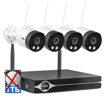 Obrázek produktu pro Hiseeu WK-4HBY08 4kanálový bezdrátový kamerový systém, 8 MP Ultra HD 4K, Wi-Fi, pro vnitřní i venkovní použití, barevné noční vidění, obousměrný zvuk, zástrčka pro EU