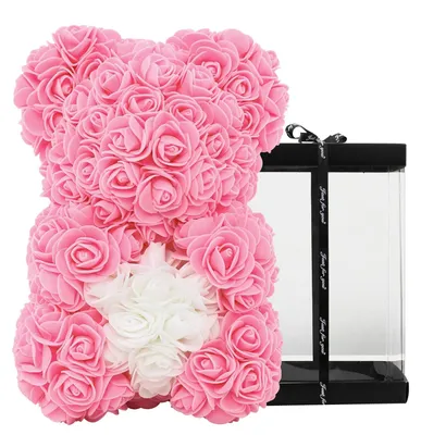 Rosenbär im Geschenkkarton, handgefertigt, 25,4 cm, künstliche Rosen