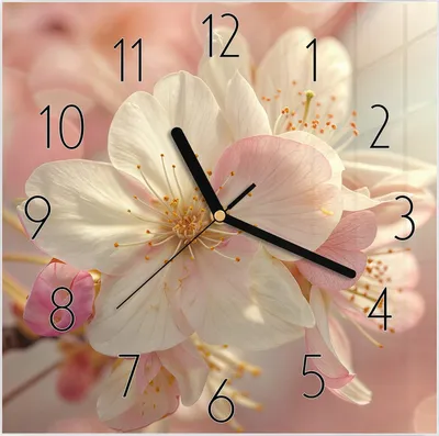 Produktbild von Wanduhr aus Glas mit Motiv Blühende Blüten- 30 x 30 cm - inkl. Aufhängesystem