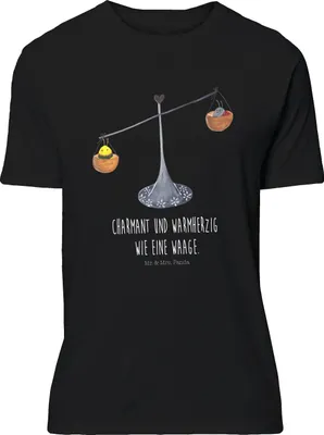 Produktbild von Mr. & Mrs. Panda Größe L T-Shirt Sternzeichen Waage - Schwarz - Geschenk, mit Spruch, Tshirt, Hummel, Gleichgewicht, Marienkäfer, Shirt, Biene
