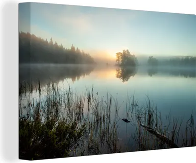 Zdjęcie produktu dla OneMillionCanvasses® - Obraz na płótnie - 150x100 cm, Wschód słońca nad jeziorem, Dekoracja ścienna z nadrukiem
