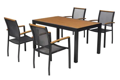 Obrázek produktu pro Sada zahradního nábytku Merxx Itanos, 5 ks, 4 stohovatelné židle, stůl 150 x 90 cm – hliník/plast
